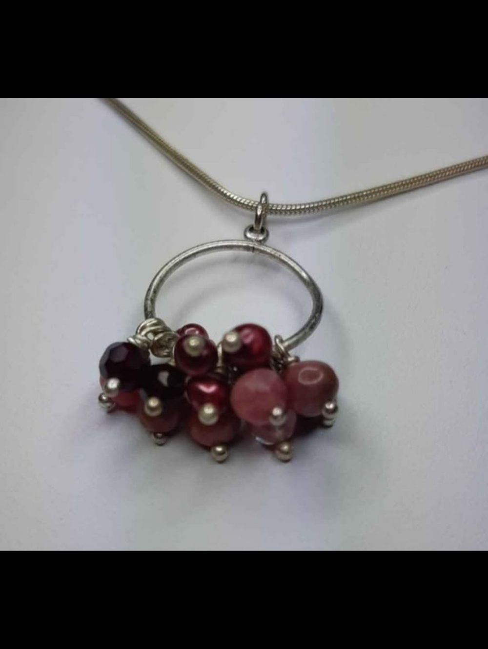 Pink Genuine Pearls, Rhodochrosite, and Ruby Sterling Silver Necklace